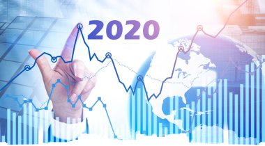 2020 Grafik 'le çalışan kadının eli