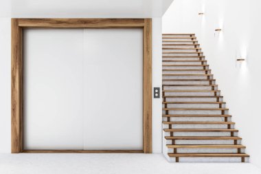 Beyaz ofis asansör koridoru iç kısmı.