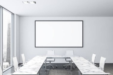 Beyaz mermer toplantı odasında yatay poster