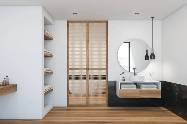 Zwart marmer en witte badkamer interieur — Stockfoto