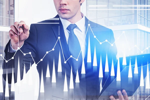 Man working with digital graph in city — Stock Photo, Image