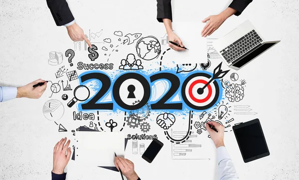 Zakenmensen handen, 2020 business sketch — Stockfoto