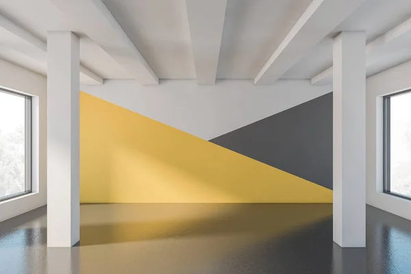 Tomma gula, grå och vita rum med kolumner — Stockfoto