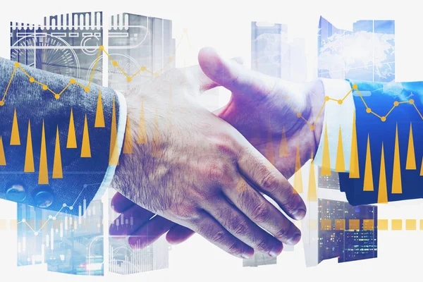 Empresários apertando as mãos, gráfico digital — Fotografia de Stock