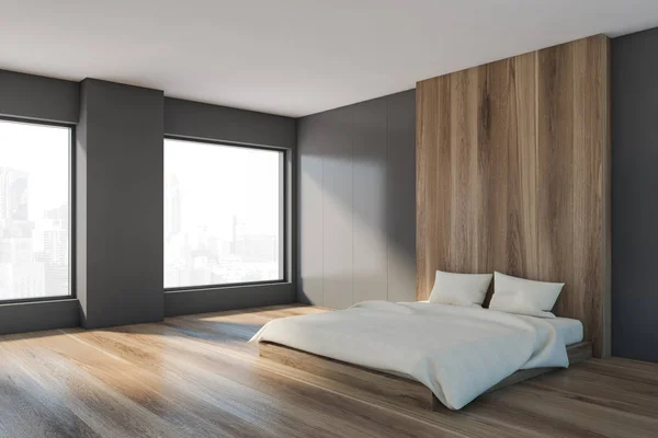 グレーと木製の寝室コーナー — ストック写真