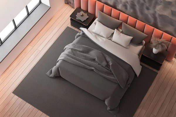 Ovanifrån av grått och rosa sovrum — Stockfoto