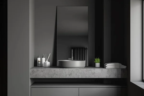 Primo piano del lavandino nel bagno grigio — Foto Stock