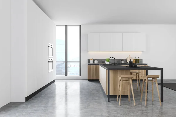 Ahşap çubuklu beyaz mutfak manzarası — Stok fotoğraf