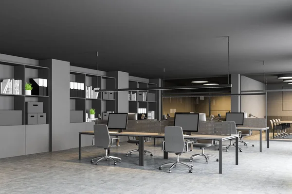 Moderne graue Großraum-Büroecke — Stockfoto
