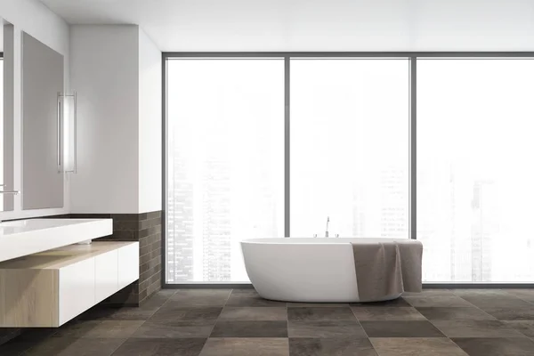 Panorâmica interior do banheiro branco e cinza — Fotografia de Stock