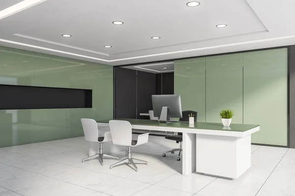 Green and gray CEO office corner with meeting room — Stock Photo, Image