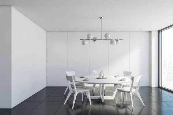 White dining room with round table — Stock Photo, Image