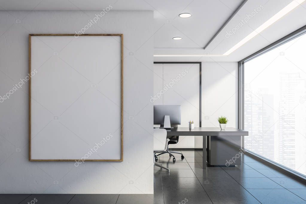 White panel CEO office with poster