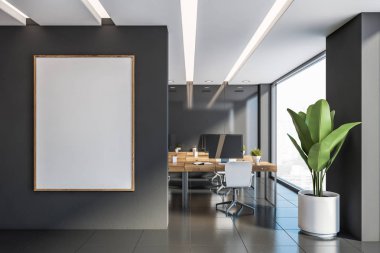 Dikey maket posterli gri ofis