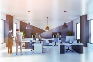 Gri ve beyaz açık uzay ofisindekiler