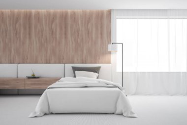 Ahşap yatak odasının içi tek kişilik.