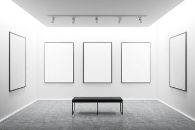 White art gallery interior with mock up posters clipart
