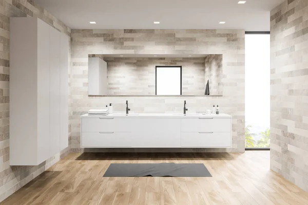 Loft light tile bathroom with sink and wardrobe — Stock Photo, Image