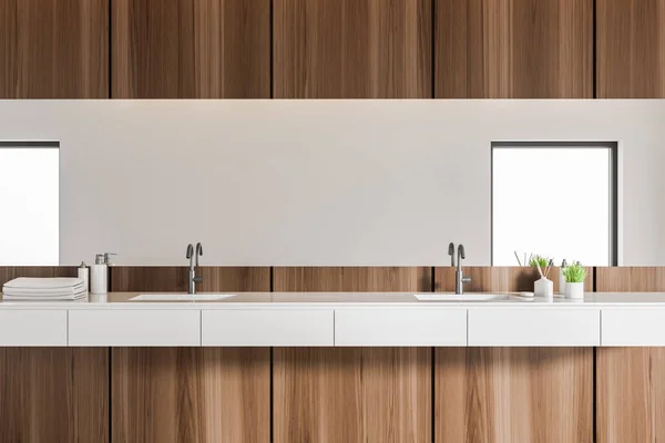 Close-up van dubbele wastafel in moderne badkamer — Stockfoto