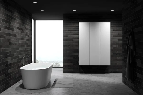 Interior of dark tile bathroom, tub and wardrobe — Stock Photo, Image