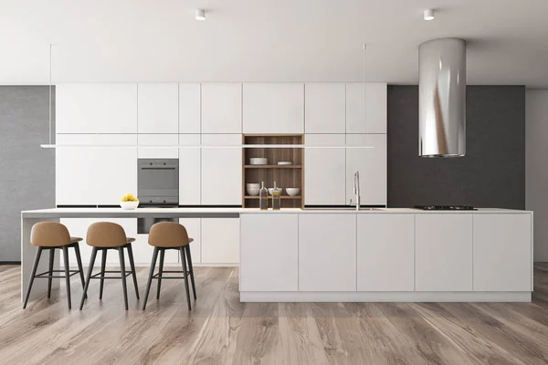 White kitchen interior with bar — Stock Photo, Image