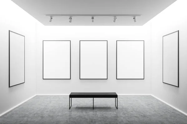 Galería de arte blanco interior con carteles simulados —  Fotos de Stock