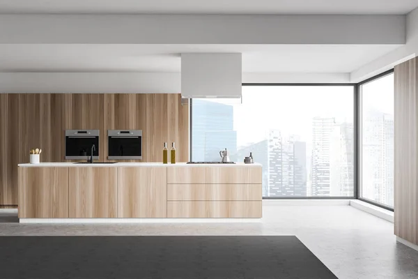 Adalı panoramik ahşap mutfak — Stok fotoğraf