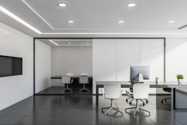 Toplantı odası olan beyaz panel Ceo ofisi