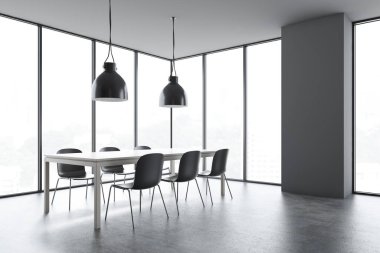 Gri panoramik yemek odası köşesi