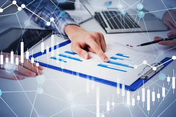 Business people hands in office, digital chart