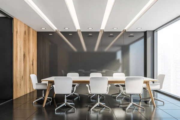 Sala de reuniones de panel de madera y gris —  Fotos de Stock
