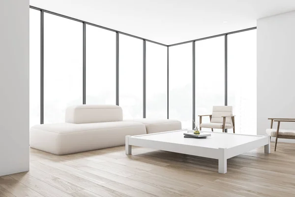 Rincón blanco del salón con sofá y mesa — Foto de Stock