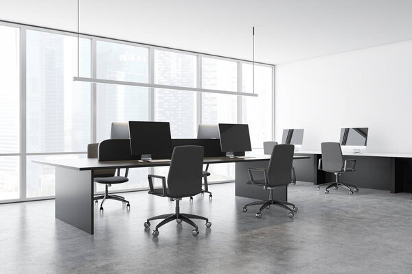 Computer desks in panoramic open space office