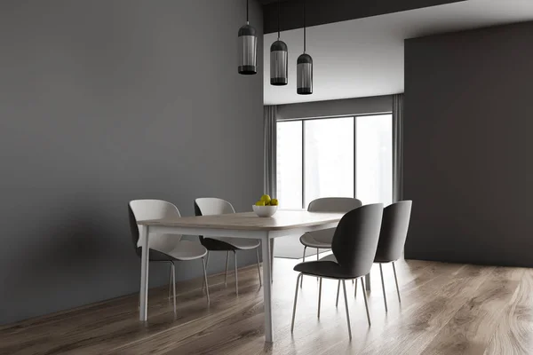 Esquina de comedor gris con lámparas — Foto de Stock