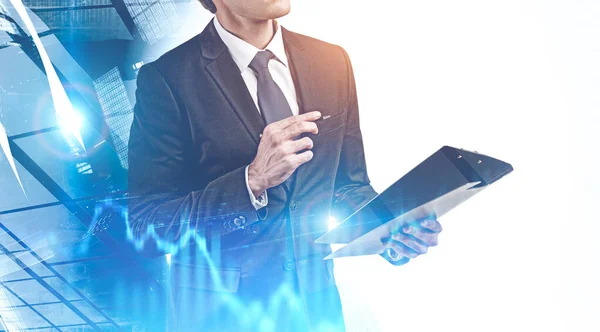 Manager with clipboard, digital chart — Stock Photo, Image