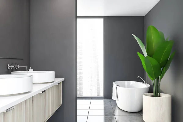 Szare nowoczesne wnętrze łazienki z rośliną — Zdjęcie stockowe