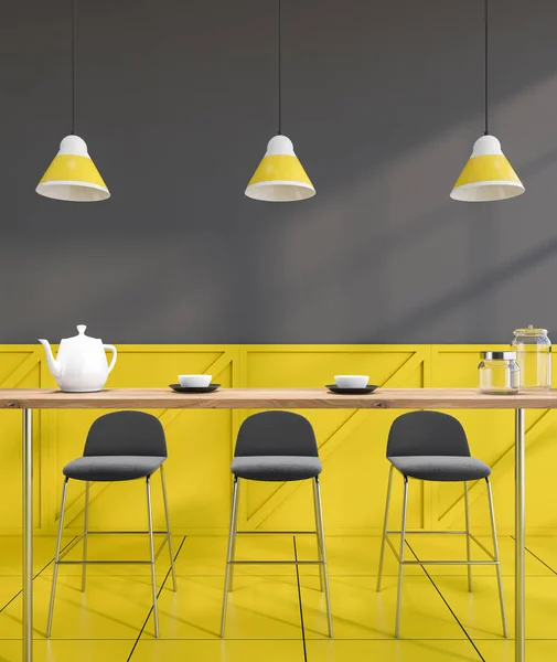Interiör av grå och gul bar — Stockfoto