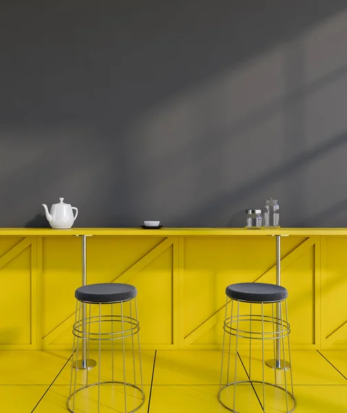 Minimalista cinza e amarelo bar interior — Fotografia de Stock