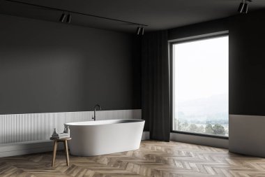 Küvet ile gri ve beyaz banyo köşesi