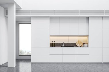 Sanayi tarzı mutfak içi tezgahlı.