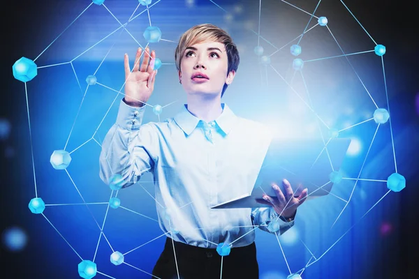 Asian IT woman using network interface — Stock Photo, Image