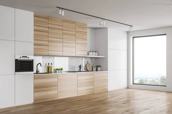 Loft white kitchen with wooden countertops — Stockfoto