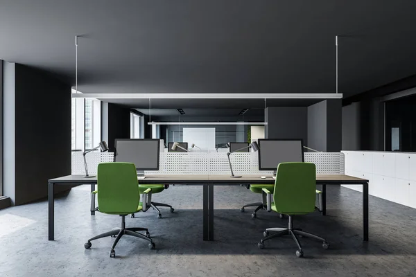 Gray open space office z zielonymi krzesłami — Zdjęcie stockowe