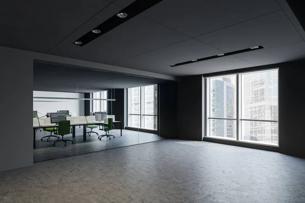Серый и стеклянный офисный зал — стоковое фото