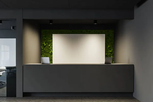 Gray reception desk in eco style — Stock Photo, Image