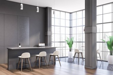 Bar tezgahı olan gri bar köşesi