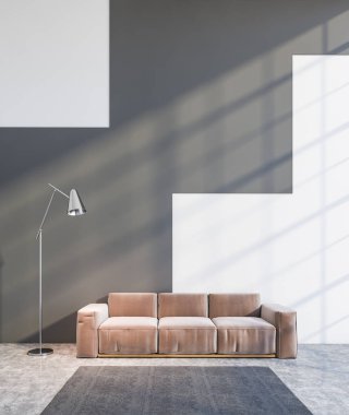 Kahverengi kanepeli gri ve beyaz oturma odası