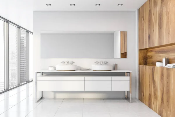 Front view of panoramic white bathroom with sink — Stock Photo, Image