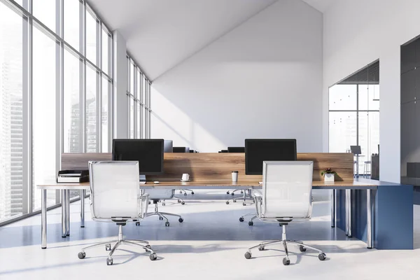 White panoramic open space office interior — Stock Photo, Image