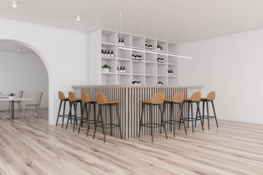 Raflı modern beyaz bar köşesi